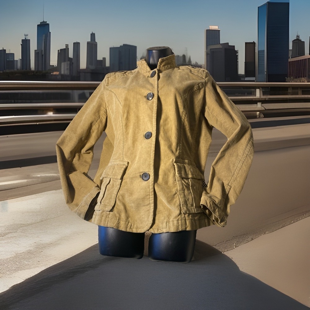 Eddie Bauer Corduroy Jacket Womens Medium Green‎ Button Pockets Stretch Shacket - Picture 2 of 6